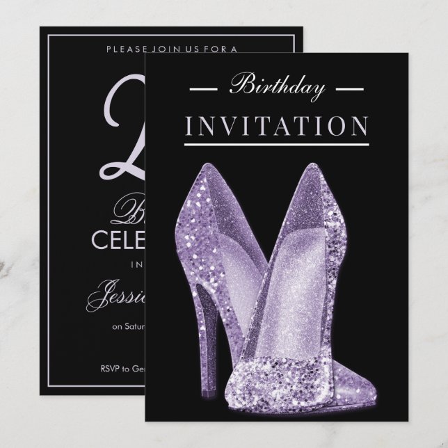 Glitz & Glamor Lilac 25th Birthday Invitation (Front/Back)