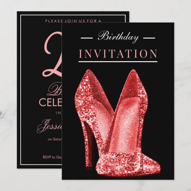 Glitz & Glamor Red 25th Birthday Invitation (Front/Back)