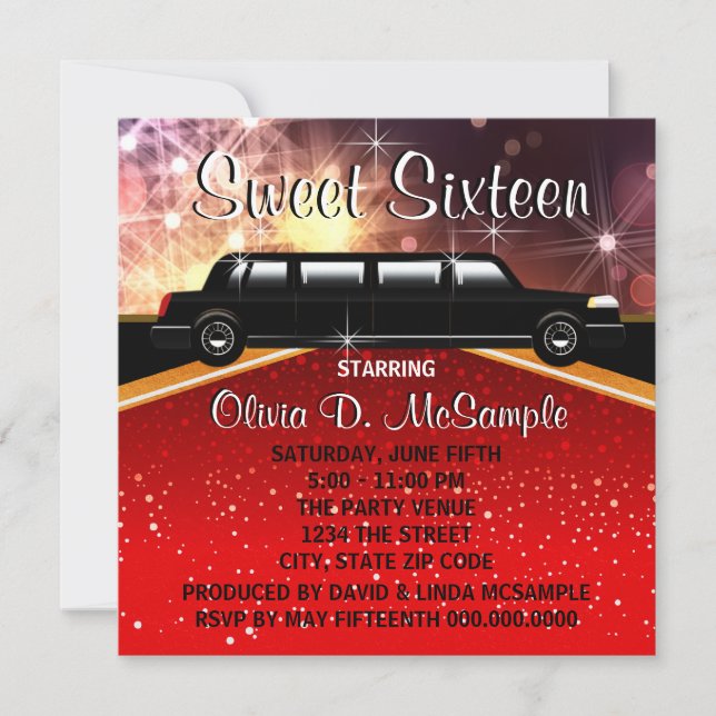 Glitz Glamor Red Carpet Movie Star Invitations (Devant)