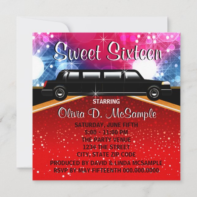 Glitz Glamor Red Carpet Movie Star Invitations (Devant)