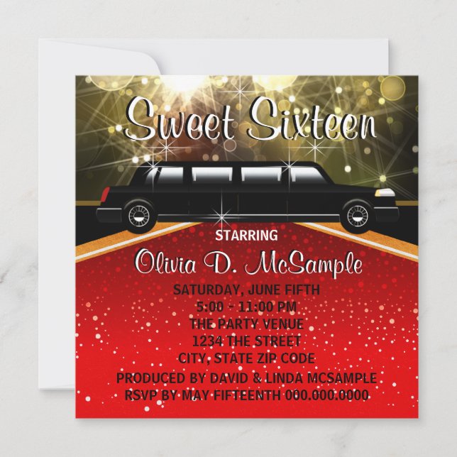 Glitz Glamor Red Carpet Movie Star Invitations (Devant)