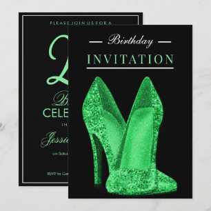 Glitz & Glamour Bright Green 25th Birthday Invitation