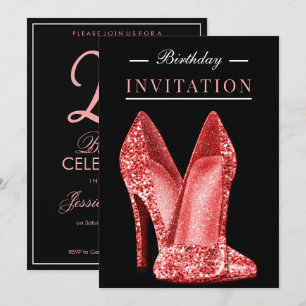 Glitz & Glamour Red 25th Birthday Invitation