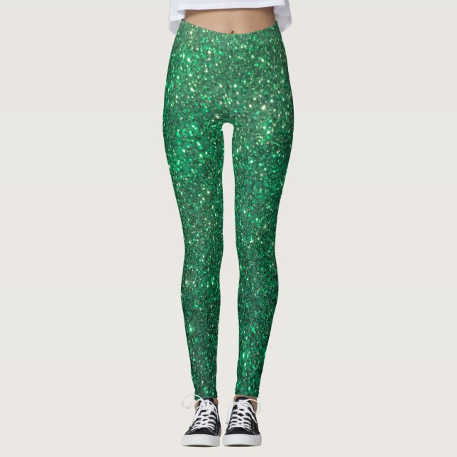 Glitz Glitter Green Holiday Christmas Leggings! Leggings (Front)