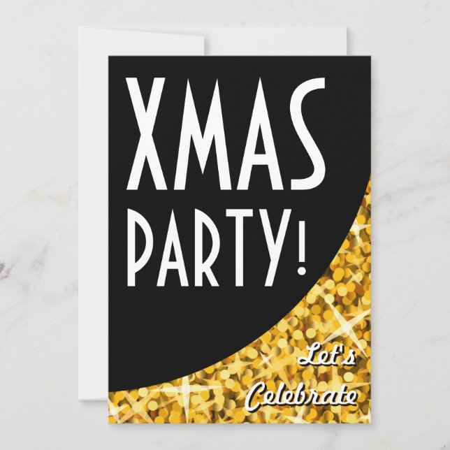 Glitz "Gold" courbe noire Xmas Party! invitation (Devant)