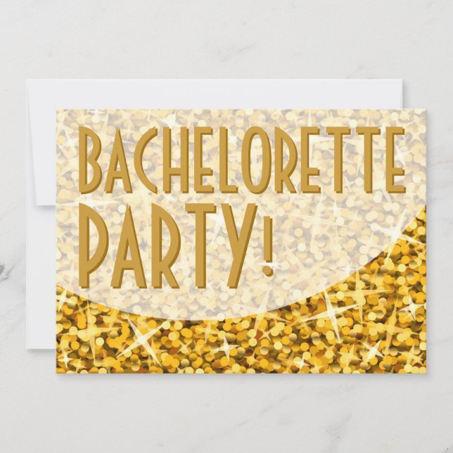 Glitz "Gold" curve 'Bachelorette Party' invitation (Front)