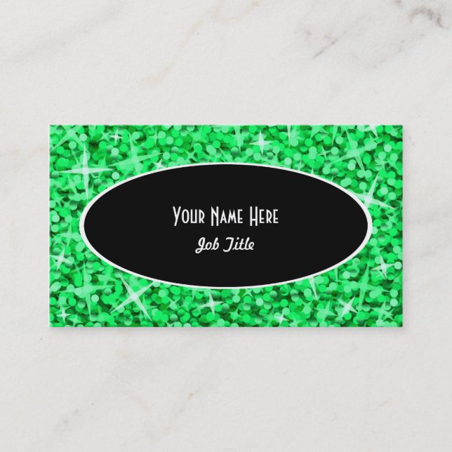 Glitz Green Black Oval business card template (Front)