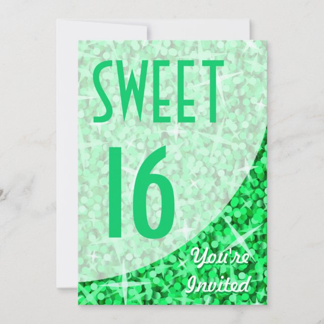Glitz Green curve "Sweet 16" invitation (Front)