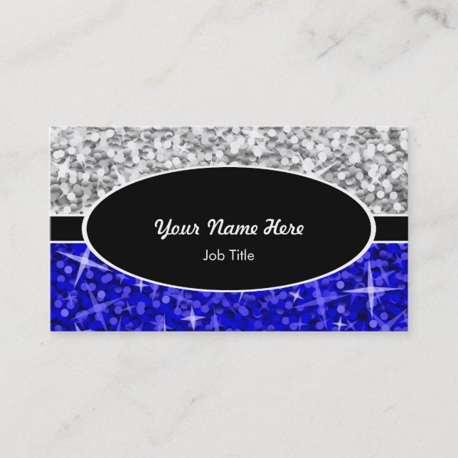 Glitz Mix "Silver" Dark Blue black oval business Business Card (Front)