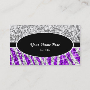 Glitz Mix "Silver" Zebra Purple black oval Business Card