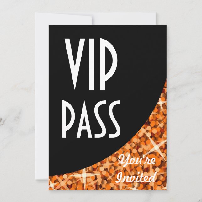 Glitz Orange black curve "VIP Pass" invitation (Front)