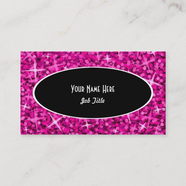 Glitz Pink Black Oval business card template (Front)