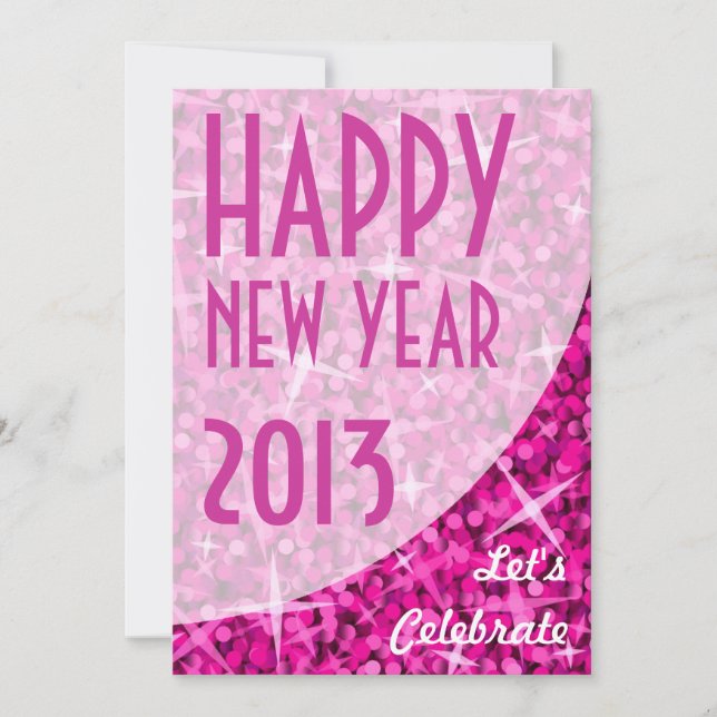 Glitz Pink curve "Happy New Year" invitation (Front)