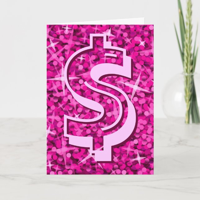 Glitz Pink dollar "$" Carte de voeux 'Your Text' (Devant)