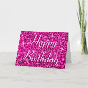 Glitz Pink 'Happy Birthday' card ribbon text