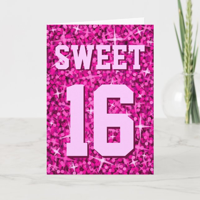 Glitz Pink 'Sweet 16' 'Happy Birthday' card (Front)
