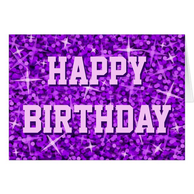 Glitz Purple 'Happy Birthday' front & inside text (Front Horizontal)