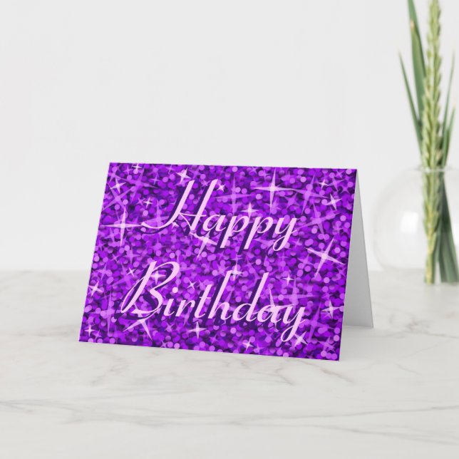 Glitz Purple 'Happy Birthday' ruban de carte texte (Devant)