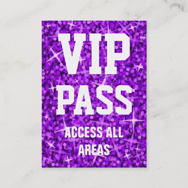 Glitz Purple 'VIP PASS' carte de visite chubby (Devant)
