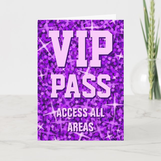 Glitz Purple 'VIP Pass' Valentine's Day card (Front)