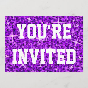 Glitz Purple 'You're Invited' white text Invitation