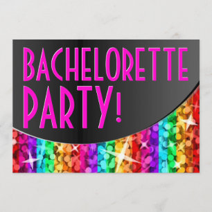 Glitz Rainbow Stripe curve 'Bachelorette Party' Invitation