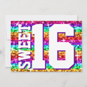 Glitz Rainbow Stripe 'Sweet 16' horizontal Invitation