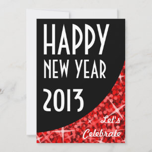 Glitz Red black curve 'Happy New Year' invitation
