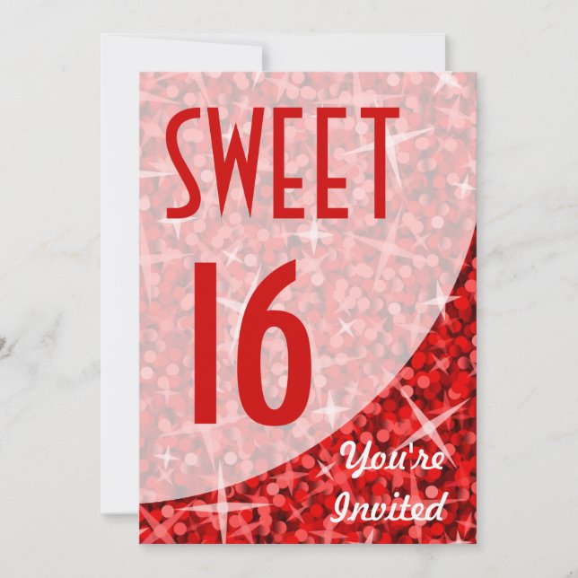 Glitz Red curve "Sweet 16" invitation (Front)