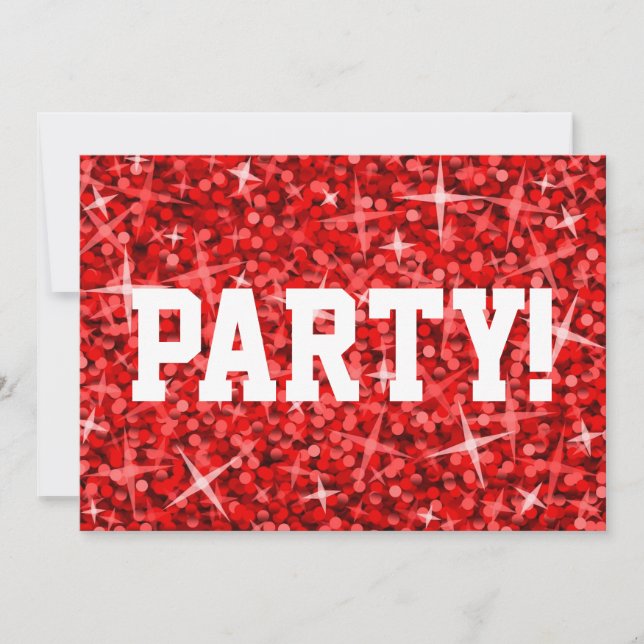 Glitz Red 'Party' invitation texte blanc (Devant)