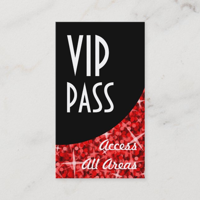 Glitz Red 'VIP Pass' Black Curve business card (Front)