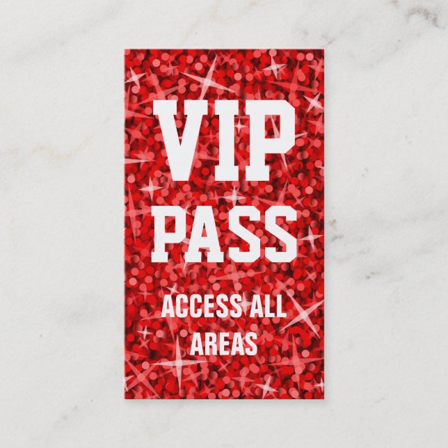 Glitz Red 'VIP PASS' carte de visite (Devant)