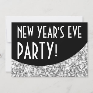Glitz "Silver" black curve 'New Year's Eve Party' Invitation