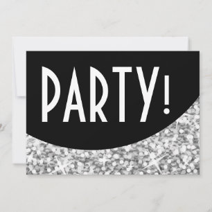 Glitz "Silver" black curve 'Party!' invitation
