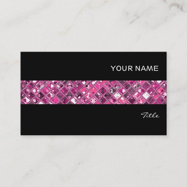 Glitz Tiles Hot Pink 1 tile stripe black Business Card (Front)