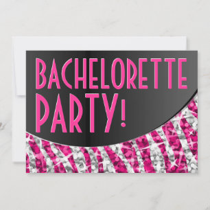 Glitz Zebra Pink black curve 'Bachelorette Party' Invitation