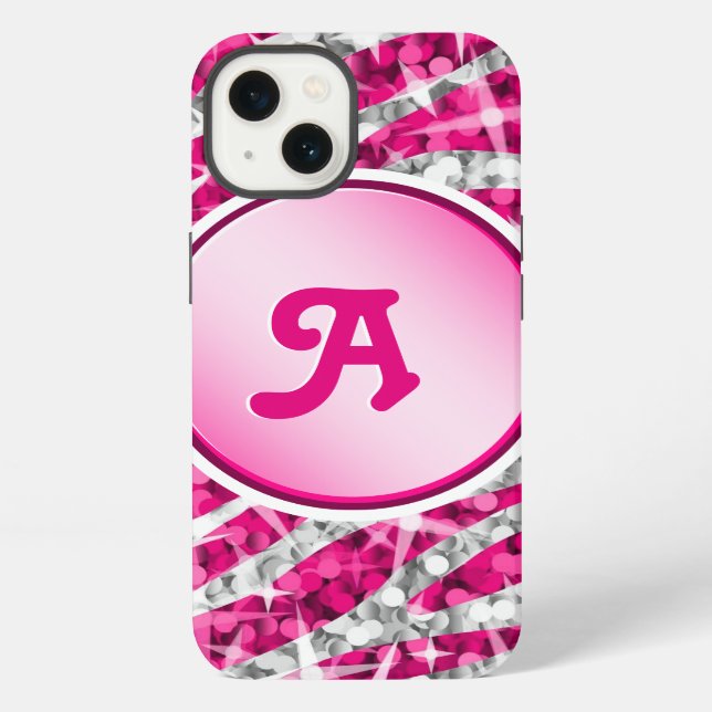 Glitz Zebra Pink print monogram pink iPhone Case (Back)