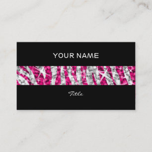Glitz Zebra Pink stripe black back Business Card