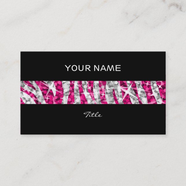 Glitz Zebra Pink stripe black back Business Card (Front)