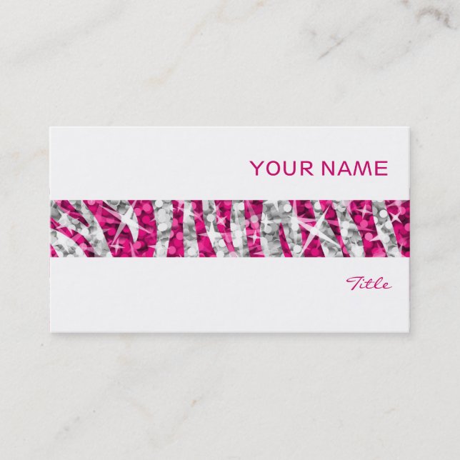 Glitz Zebra Pink stripe business card white (Front)