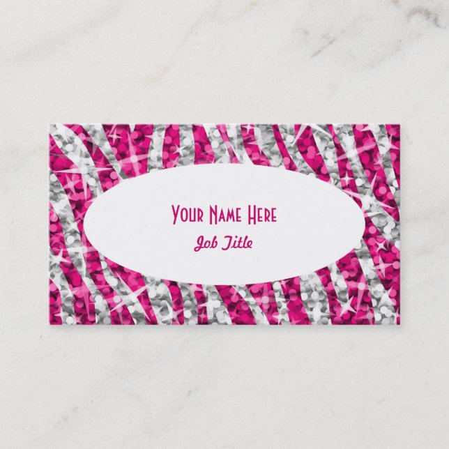 Glitz Zebra Pink white oval business card (Front)