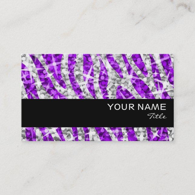 Glitz Zebra Purple  business card black stripe (Front)