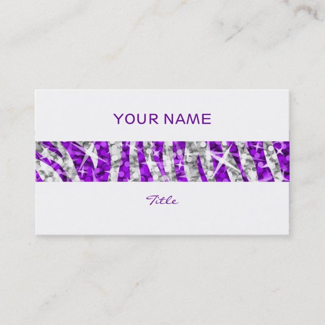 Glitz Zebra Purple stripe white back Business Card (Front)