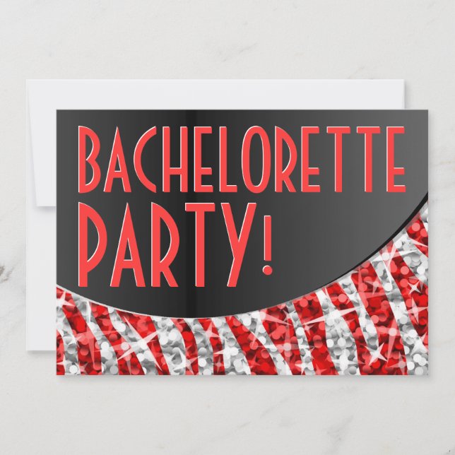 Glitz Zebra Red black curve Bachelorette Party Invitation (Front)