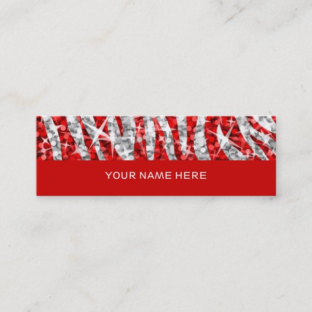 Glitz Zebra Red business card skinny pink (Front)