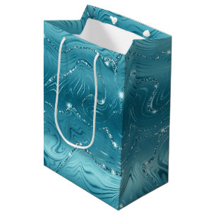 Glitzy Aqua Blue Turquoise Glitter Birthday Medium Gift Bag