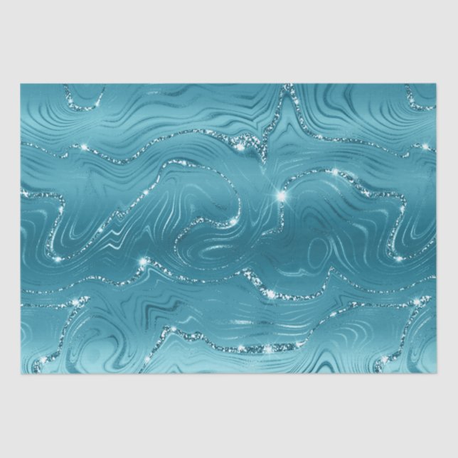 Glitzy Aqua Blue Turquoise Glitter Birthday Tissue Paper (Front)
