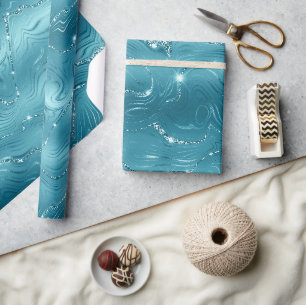 Glitzy Aqua Blue Turquoise Glitter Birthday Wrapping Paper