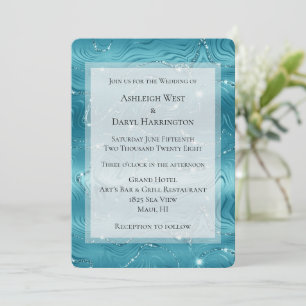 Glitzy Aqua Blue Turquoise Marble Wedding Invitation