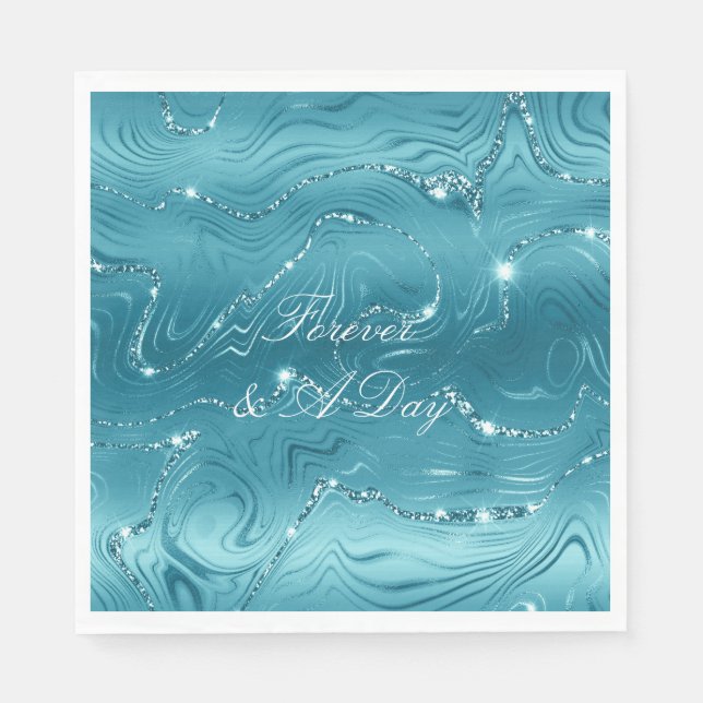 Glitzy Aqua Blue Wedding Napkin (Front)